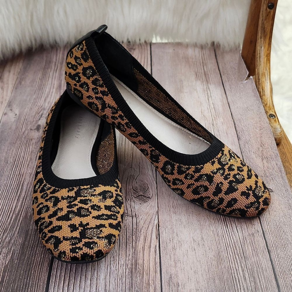 Sanctuary‎ knit Leopard print ballet flats leather lining Sz 7.5